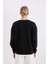 Loose Fit Bisiklet Yaka Baskılı Kalın Kumaş Sweatshirt Black 5