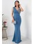 Kruvaze Yaka Uzun Balık Abiye Elbise 13213 3