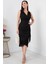 Sıfır Kol Eteği Detaylı Kruvaze Yaka Elbise 13392 1