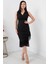 Sıfır Kol Eteği Detaylı Kruvaze Yaka Elbise 13392 3