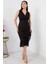 Sıfır Kol Eteği Detaylı Kruvaze Yaka Elbise 13392 5