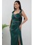 Önü ve Beli Taşlı Saten Abiye Elbise DMN4641 2