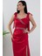 Önü ve Beli Taşlı Saten Abiye Elbise DMN4641 2