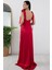 Önü ve Beli Taşlı Saten Abiye Elbise DMN4641 5