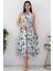Halter Yaka Midi Çiçekli Elbise GRS3432 4