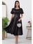 Balon Kol Kemerli Saten Elbise 39849 1
