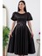 Balon Kol Kemerli Saten Elbise 39849 2