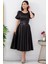 Balon Kol Kemerli Saten Elbise 39849 4