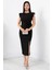 Omzu Vatkalı Gül Detaylı Krep Elbise NY4407 1