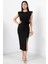 Omzu Vatkalı Gül Detaylı Krep Elbise NY4407 4