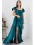 Kare Yaka Yırtmaçlı Saten Elbise SB6053 4
