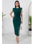 Omzu Vatkalı Gül Detaylı Krep Elbise NY4407 1