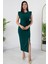 Omzu Vatkalı Gül Detaylı Krep Elbise NY4407 4