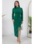 Dik Yaka Uzun Bel Büzgülü Yırtmaçlı Elbise NY4429 3