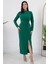 Dik Yaka Uzun Bel Büzgülü Yırtmaçlı Elbise NY4429 5