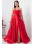 Straplez Yaka Yırtmaçlı Saten Elbise ECR5807 1
