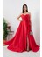 Straplez Yaka Yırtmaçlı Saten Elbise ECR5807 4