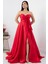 Straplez Yaka Yırtmaçlı Saten Elbise ECR5807 5