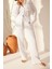 Kadın Yeni Moda Geniş Paça Uzun Boy Denim %100 Keten Beli Lastikli Yüksek Bel Wide Leg Pantolon 3