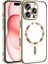 Case World Apple iPhone 16 Promax Mag Safe Özellikli Lens Korumalı Logo Gösteren Şeffaf Luxury Silikon Kılıf - Gold 1