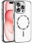 Case World Apple iPhone 16 Promax Mag Safe Özellikli Lens Korumalı Logo Gösteren Şeffaf Luxury Silikon Kılıf - Titanyum Gri 1