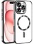 Case World Apple iPhone 16 Pro Mag Safe Özellikli Lens Korumalı Logo Gösteren Şeffaf Luxury Silikon Kılıf -Siyah 1