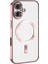 Case World Apple iPhone 16 Plus Mag Safe Özellikli Lens Korumalı Logo Gösteren Şeffaf Luxury Silikon Kılıf - Rose Gold 1