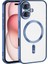 Case World Apple iPhone 16 Mag Safe Özellikli Lens Korumalı Logo Gösteren Şeffaf Luxury Silikon Kılıf -Mavi 1