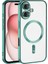 Case World Apple iPhone 16 Mag Safe Özellikli Lens Korumalı Logo Gösteren Şeffaf Luxury Silikon Kılıf -Yeşil 1