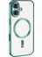 Apple iPhone 16 Plus Mag Safe Özellikli Lens Korumalı Logo Gösteren Şeffaf Luxury Silikon Kılıf -Yeşil 1