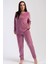 Kadın Büyük Beden Kadife Uzun Kol Pembe Pijama Takım C7T8N0O304 1