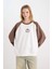 Coool Loose Fit Bisiklet Yaka Baskılı Renk Bloklu Sweatshirt D6669AX24WN 4
