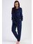 Kadın Büyük Beden Kadife Uzun Kol İndigo Pijama Takım C5T8N0O304 1