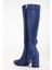 Kadın Deri Toka Detaylı Çizme - Saks Mavi 2