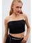 Taş Askılı Saten Crop Bluz - Siyah 1