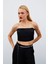 Taş Askılı Saten Crop Bluz - Siyah 2