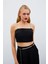 Taş Askılı Saten Crop Bluz - Siyah 3