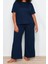 Büyük Beden Kadın Polyester Bisiklet Yaka Kısa Kol Bisiklet Yaka 3lü Örme Pijama Takımı 1