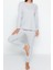 Kadın Pamuklu Bisiklet Yaka Uzun Kol Fitilli Pamuklu Geniş Kalıp Örme Pijama Takımı 3