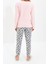 Kadın Pamuklu V Yaka Uzun Kol Pamuklu Nakışlı Örme Pijama Takımı 5