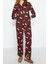 Kadın Pamuk Bisiklet Yaka Uzun Kol Çok Renkli Ayıcık Desenli Ekoseli Örme Pijama Takımı 1