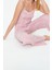 Kadın Pamuklu V Yaka Askılı Kol Pamuklu Çizgili Dantel Detaylı Ip Askılı Örme Pijama Takımı 3