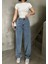 Kadın Mavi Kar Yıkama Rengi Yüksek Bel Skater Fit Bol Kesim Baggy Denim 5