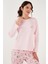 Streç Regular Fit Beli Lastikli Bisiklet Yaka Pijama Takımı Kadın Pijama Takımı 65714101 4