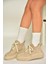 T811845302 Bej Süet Kalın Tabanlı Kadın Ayakkabı 3