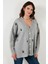 Çiçek Işlemeli Oversize Fit V Yaka Düğmeli Hırka Bayan Hırka 4616191 3