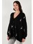 Çiçek Işlemeli Oversize Fit V Yaka Düğmeli Hırka Bayan Hırka 4616191 3