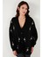 Çiçek Işlemeli Oversize Fit V Yaka Düğmeli Hırka Bayan Hırka 4616191 5