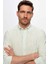 Slim Fit Yeşil Ince Çizgili Düğmeli Yaka %100 Pamuk Flamlı Yazlık Keten Görünümlü Gömlek 0HC02ORT07265 2