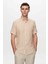 Slim Fit Bej Gofre Çizgili Kısa Kollu Yazlık Gömlek 8HC02ORT04265 1